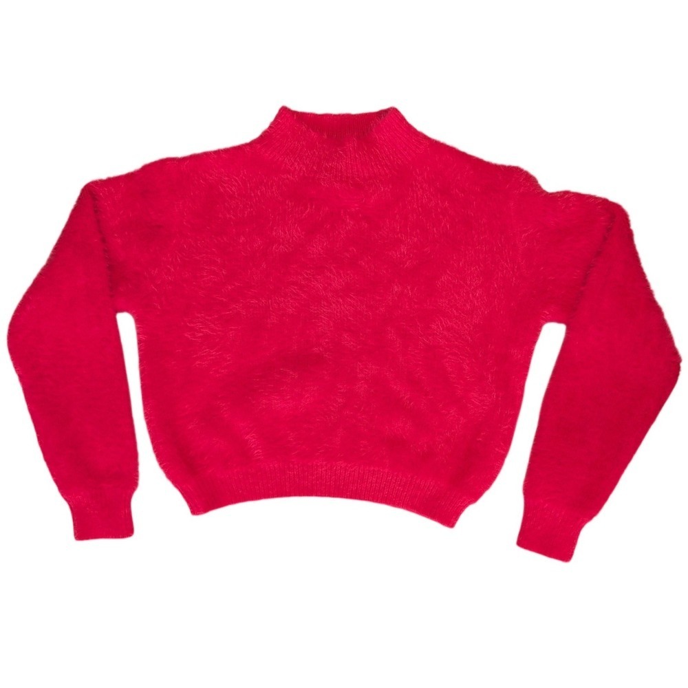 Lili Sidonio XL Red Fluffy Knit Sweater Mock Neck Long Sleeve